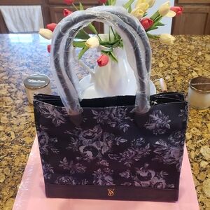 Victoria's Secret Black and Gray Floral Tote